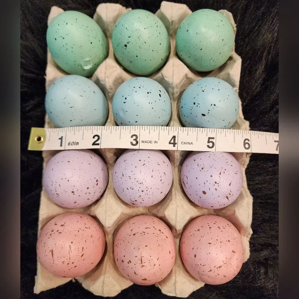Speckled Dozen of Eggs With Carton Crate and Grass Bunny